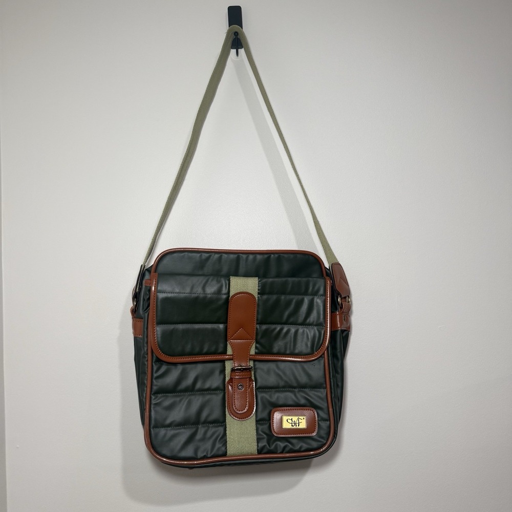 Vintage Diane Von Furstenberg Messenger Bag Green Brown‎ Quilted Crossbody